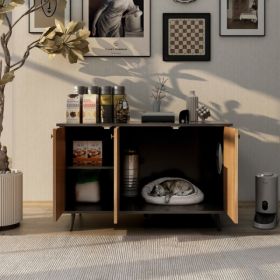 Litter Box Enclosure, Cat Litter Box Furniture With Hidden Plug, 3 Doors,Indoor Cat Washroom Storage Bench Side Table Cat House, Large Wooden Enclused
