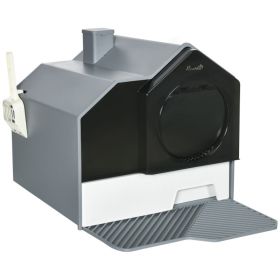 Hooded Cat Litter Box w/ Litter Mat, Litter Particle Catching, Gray