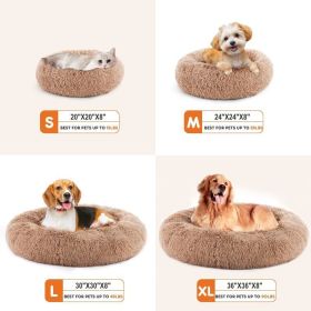 24 Inch Anti-Slip Round Fluffy Plush Faux Fur Dog Bed, Fits Up To 25 Lbs Pets (Option: Brown S)