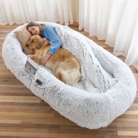 Human Dog Bed, Large Size Fits You And Pets, Washable Faux Fur Dog Bed For People Doze Off, Napping Orthopedic Dog Bed, Present Plump Pillow, Blanket, (Option: Gray-6XL71Lx45Wx12Th)